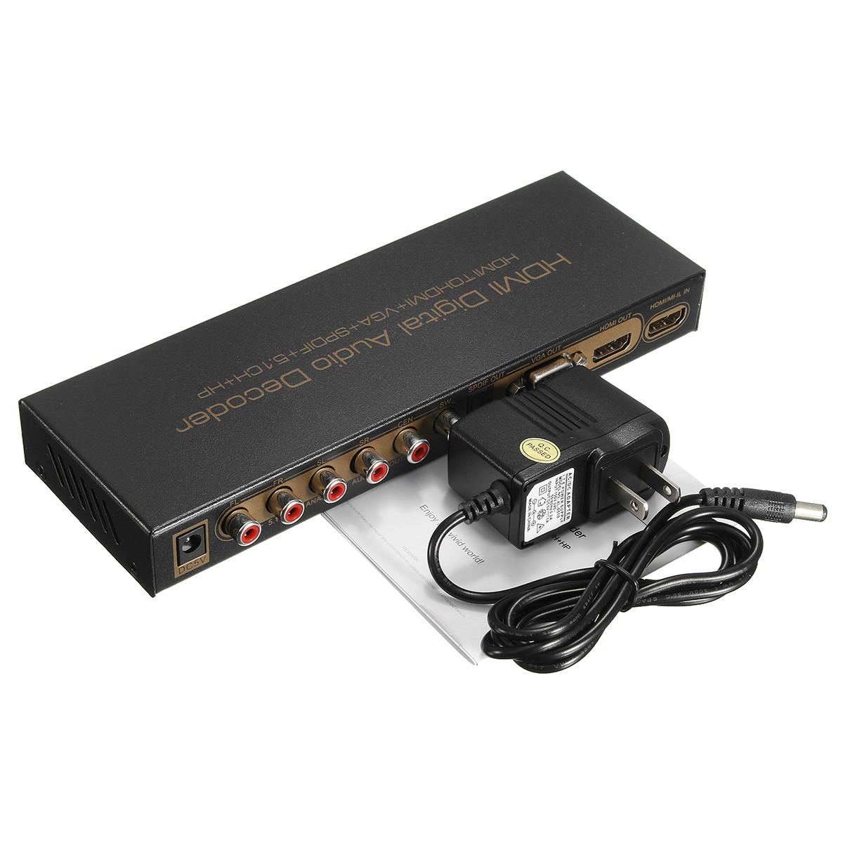 HDMI Digital Audio Decoder HDMI TO HDMI + VGA + SPDIF 5.1CH HP Converter Adapter US - US