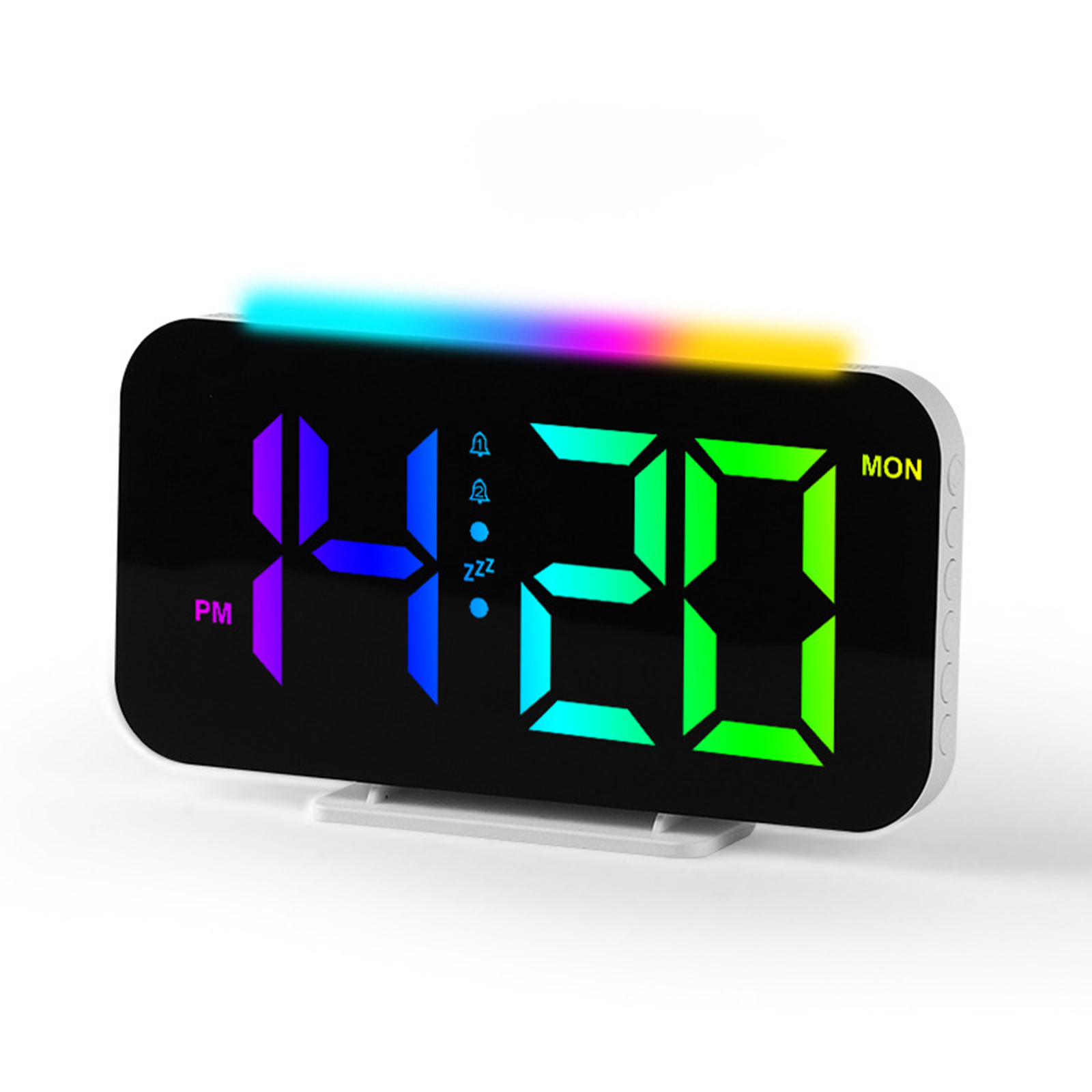 Qiunery Desk Digital Clock RGB Display Alarm Clock With Ambient Lighting Night Lamp Electronic LED Time Display USB Powered Electronic Desktop Clocks For Bedroom Bedside Offices. 