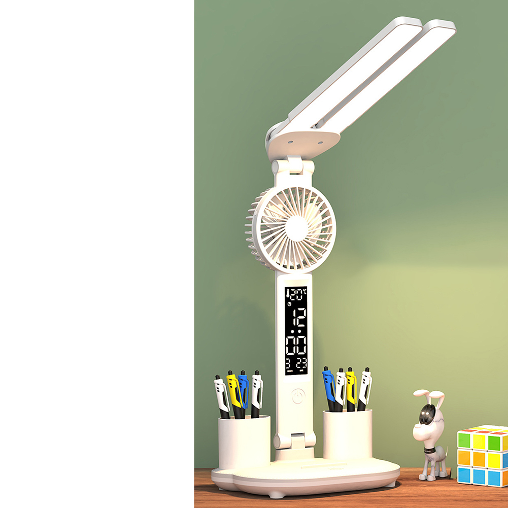 Rechargeable Table Lamp for Study Led Table Light with Fan, Led Clock Dispaly Reading Lamp. 