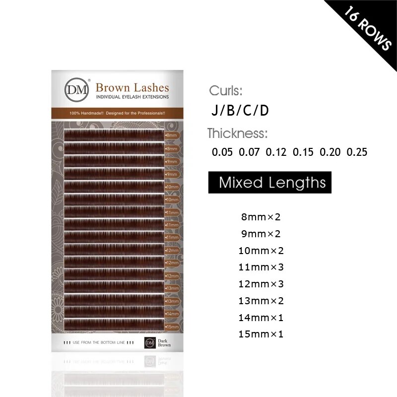 DeceMars Dark Brown Eyelash Extension JBCD Curl 8-15 Mix length Individual Auburn Eyelash Extension Brown Lash for Salon Use. 