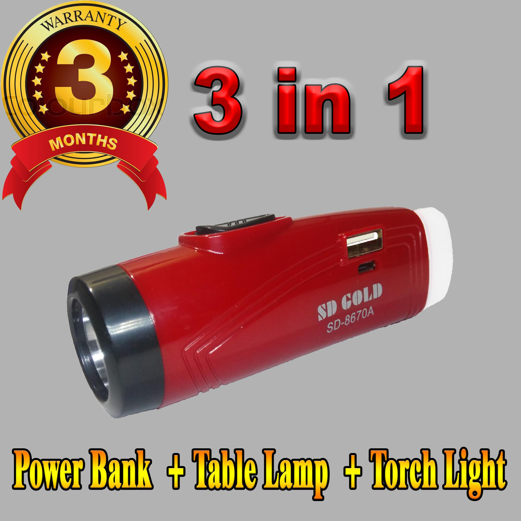 Rechargeable LED Flash SD 8670 Torch Light With USB Power Bank and Table Lamp Use 18650 - battery. 