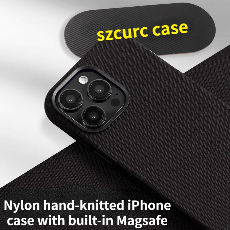 Bulletproof nylon hand-knitted iPhone case, suitable for iPhone 15 Pro Max 14 13 12 Pro, with built-in Magsafe.. 