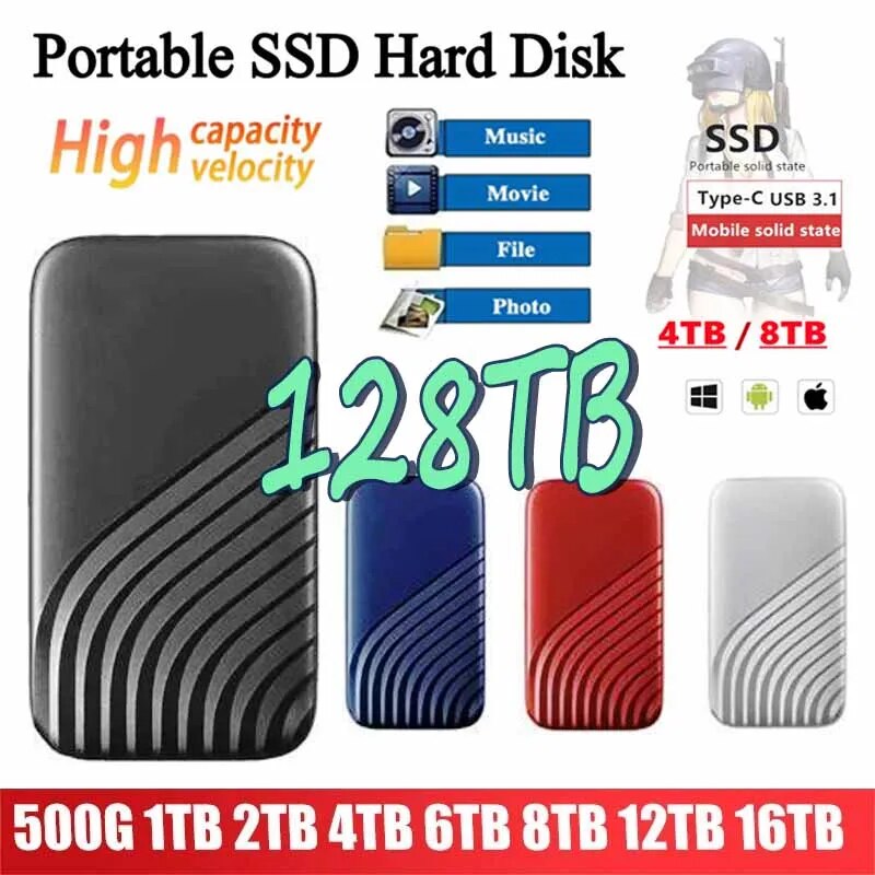 MIJIA Portable Original SSD 1TB 2TB 128TB High-speed SSD External Hard Drive USB 3.0 Interface for Laptops/Computer/PC. 