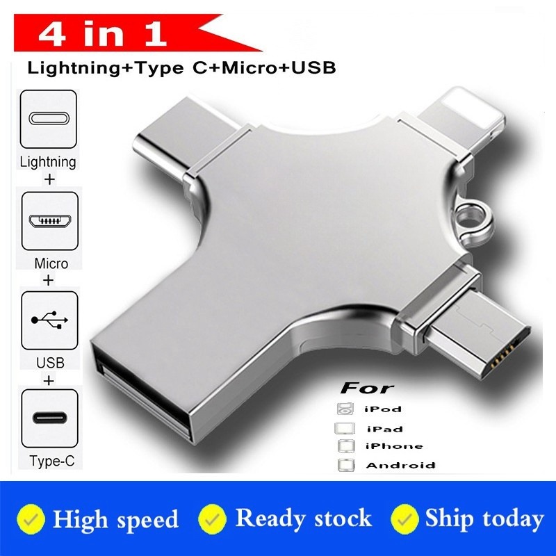 【Ready Stock+FREE Shipping+COD】Zeus 4-in-1 Flash Drive / Mouse / Keyboard Connector USB 2.0 OTG Fast Speed For Type C / USB / IOS. 
