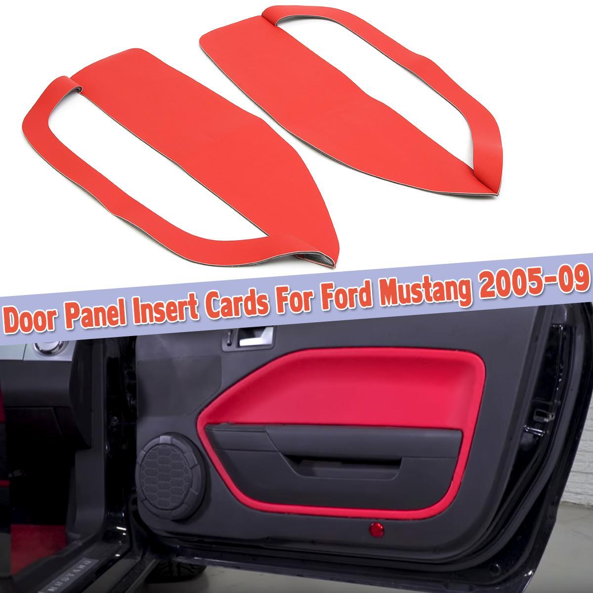 Red Door Panel Insert Cards Synthetic Leather Fits For Ford Mustang 2005-2009