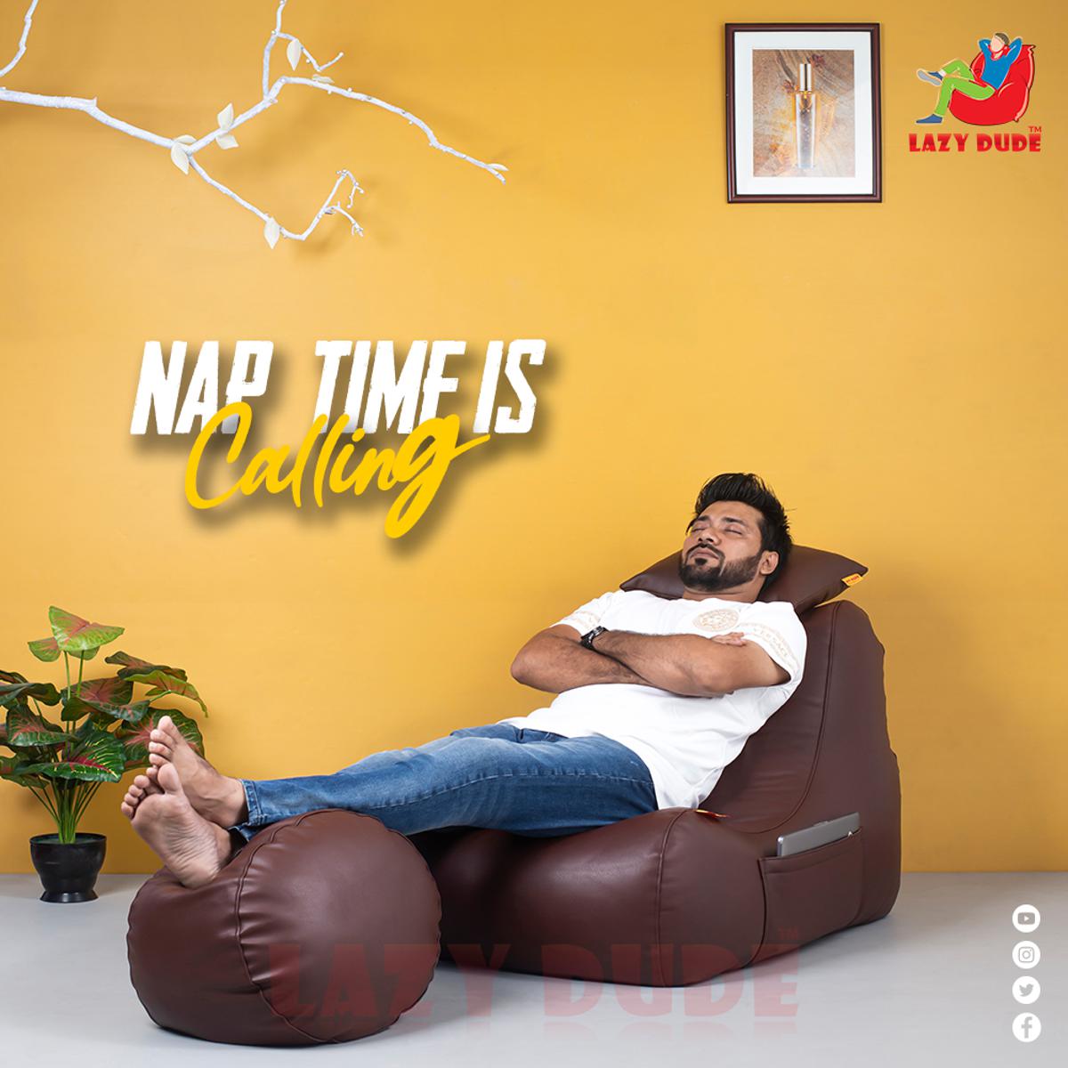 LAZY DUDE PREMIUM QUALITY COMBO Set Armless Lazy Bean Bag Sofa XXL Size Lazy Sofa, Footrest, Cushion - Dark Chocolate