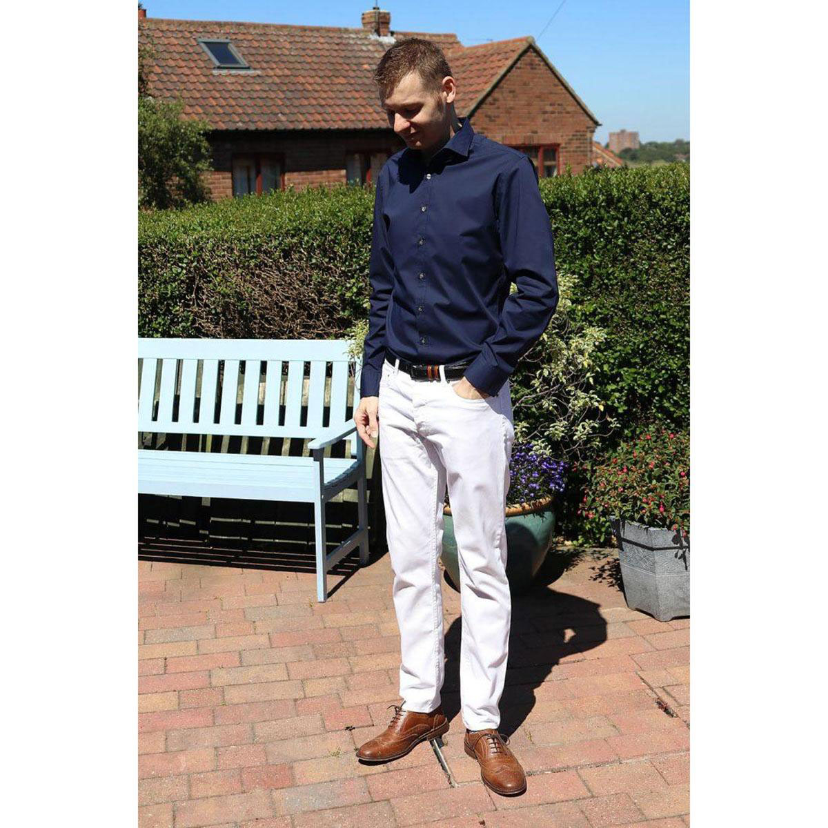 Navy Blue Cotton Long Sleeves Casual Shirt For Men