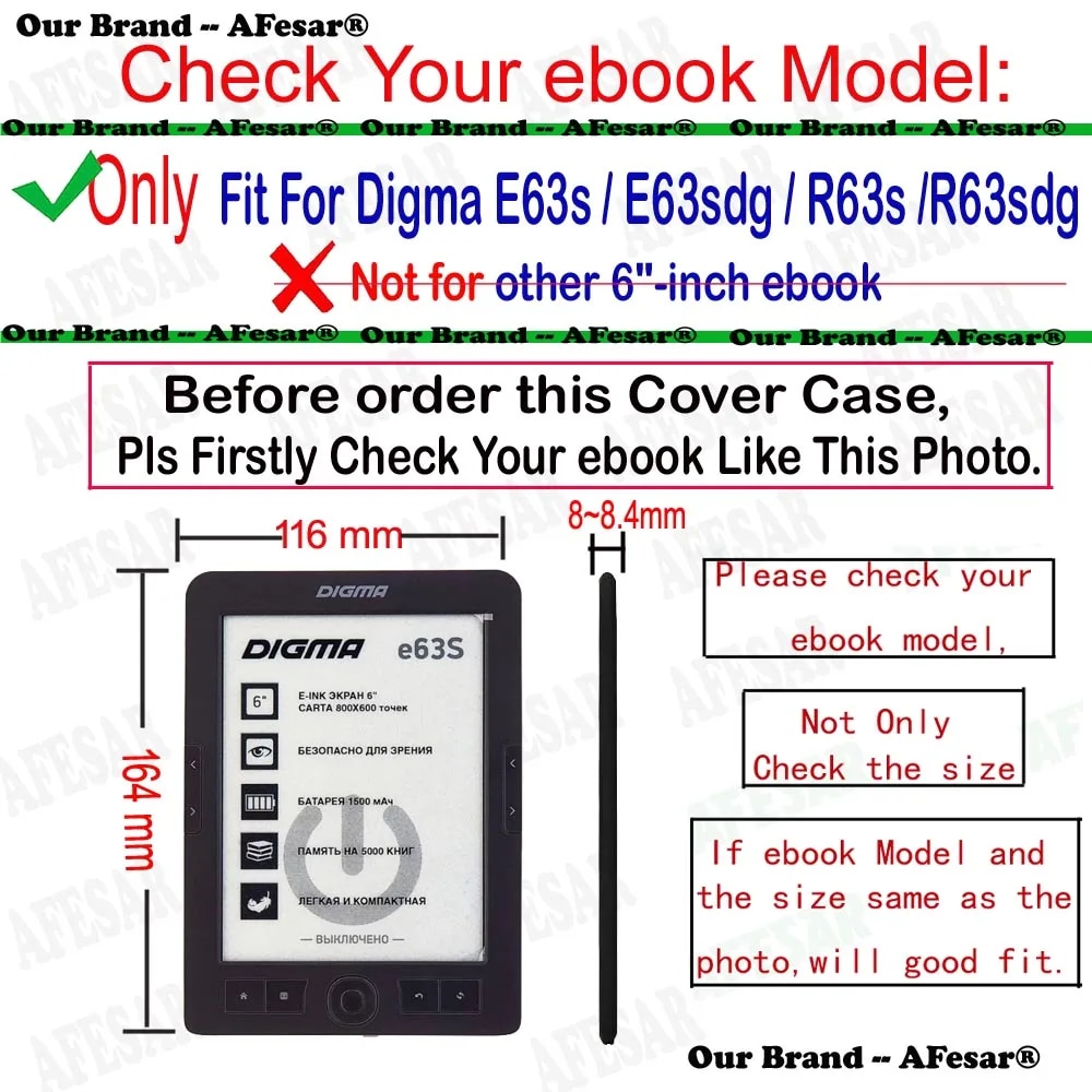 【Lejia】Afesar Flip Cover For Digma E63s E63sdg eReader pu leather Case magnetic clasp flip fit R63s ebook pouch capa. 
