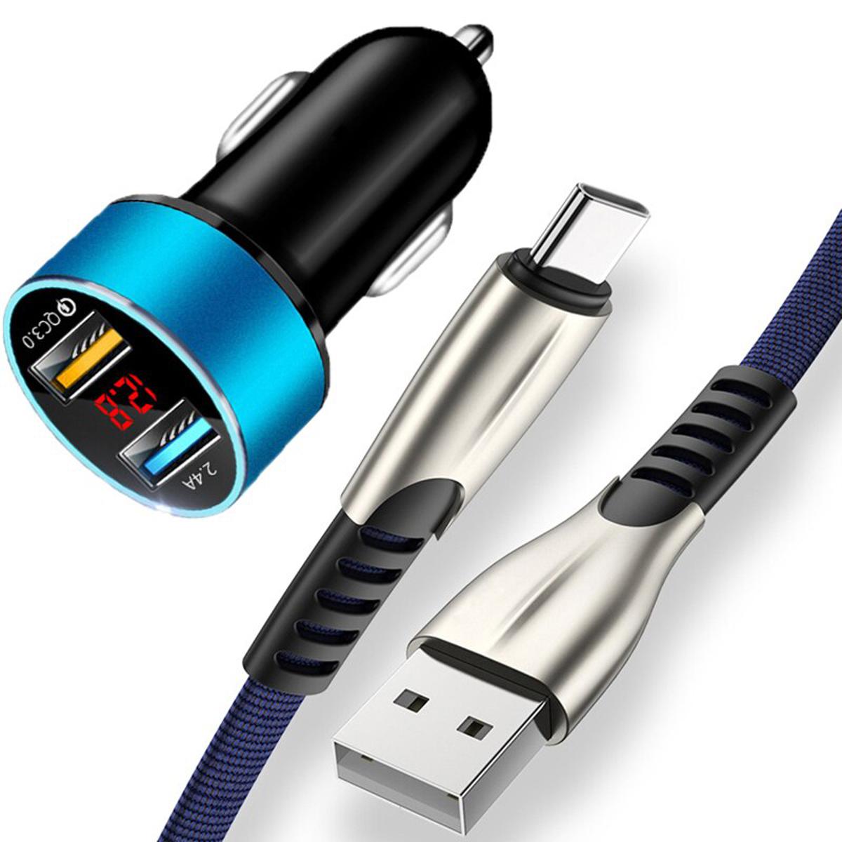 Dual Car Charger With LED Display Fast Charger For Google Pixel 6 5 Pro Samsung A52S A12 F22 M32 Type C USB C Car Charger Cable