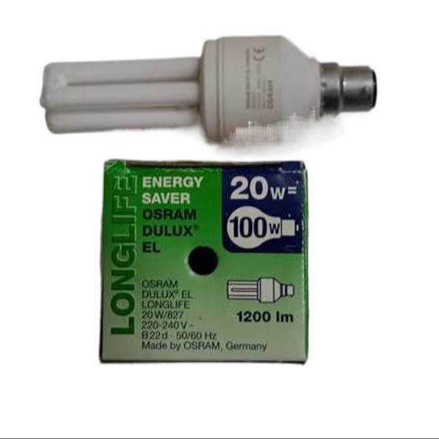 OSRAM 20W Energy Saving Lamp 20W/827 B22d/Pin Type Warm Color, Made in Germany. 