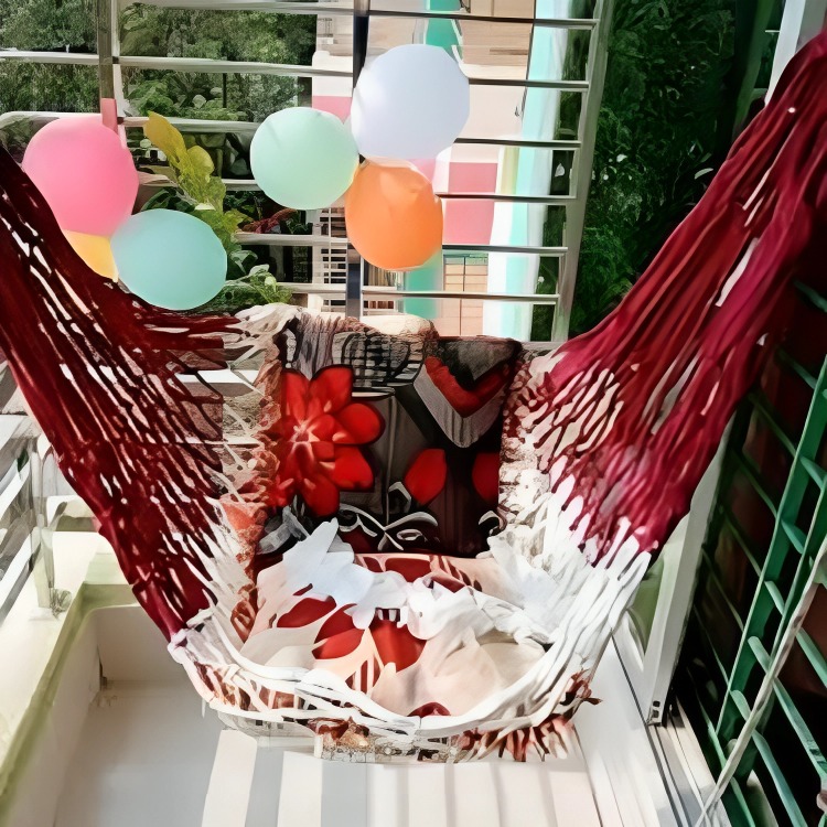 Handcrafted Swing With SS Rings on both side For All-1Pcs| Random Colour | Handmade Ring Dolna | Hanging Hammock Rope Bed Swing | Rattan Dulna Cradle for All. 