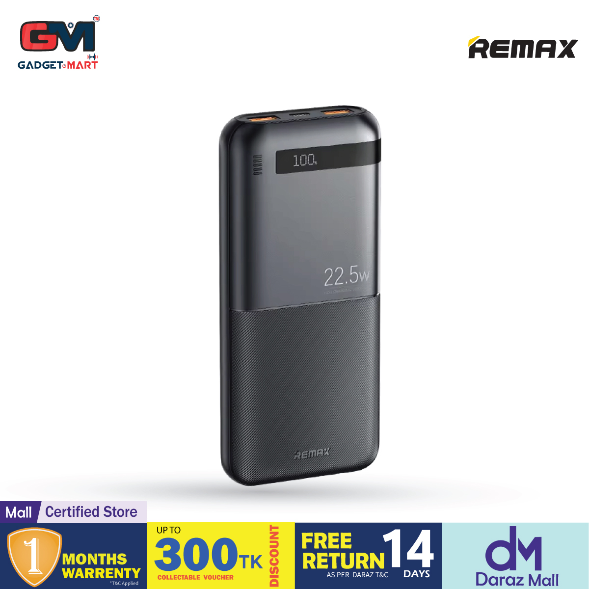 REMAX RPP-72 Piloteer Series 20000mAh PD+QC Fast Charging Power Bank(PD 20W+QC 22.5W) - Black