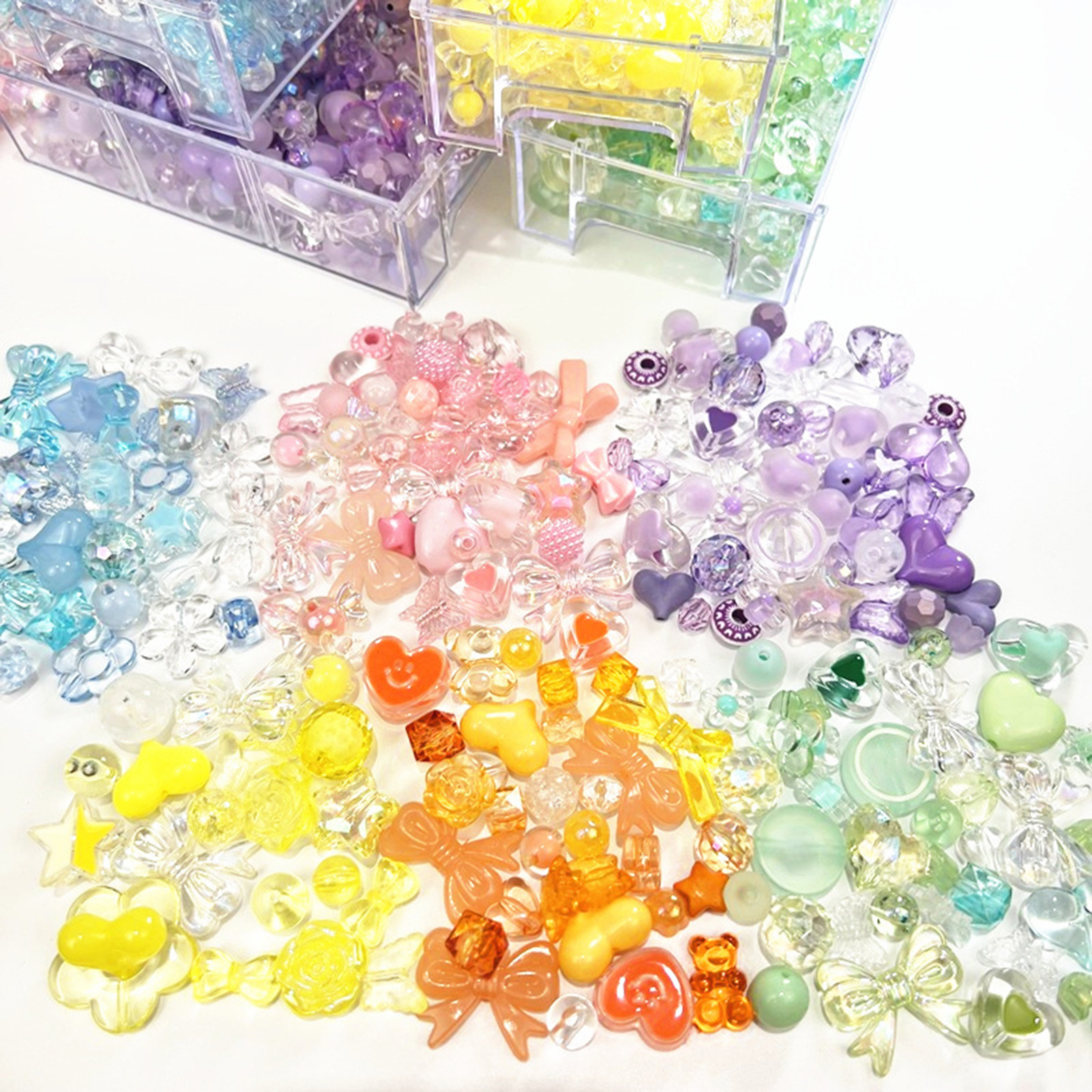 DIY Craft Beads Flower Multi-color Transparent Loose Beads. 