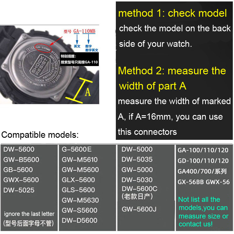 Watch Strap Connector for Casio G-SHOCK DW5600 6900 8900 GA110 Hard PC Adapter 22mm to 16mm Watchband DIY Converter with Tool. 