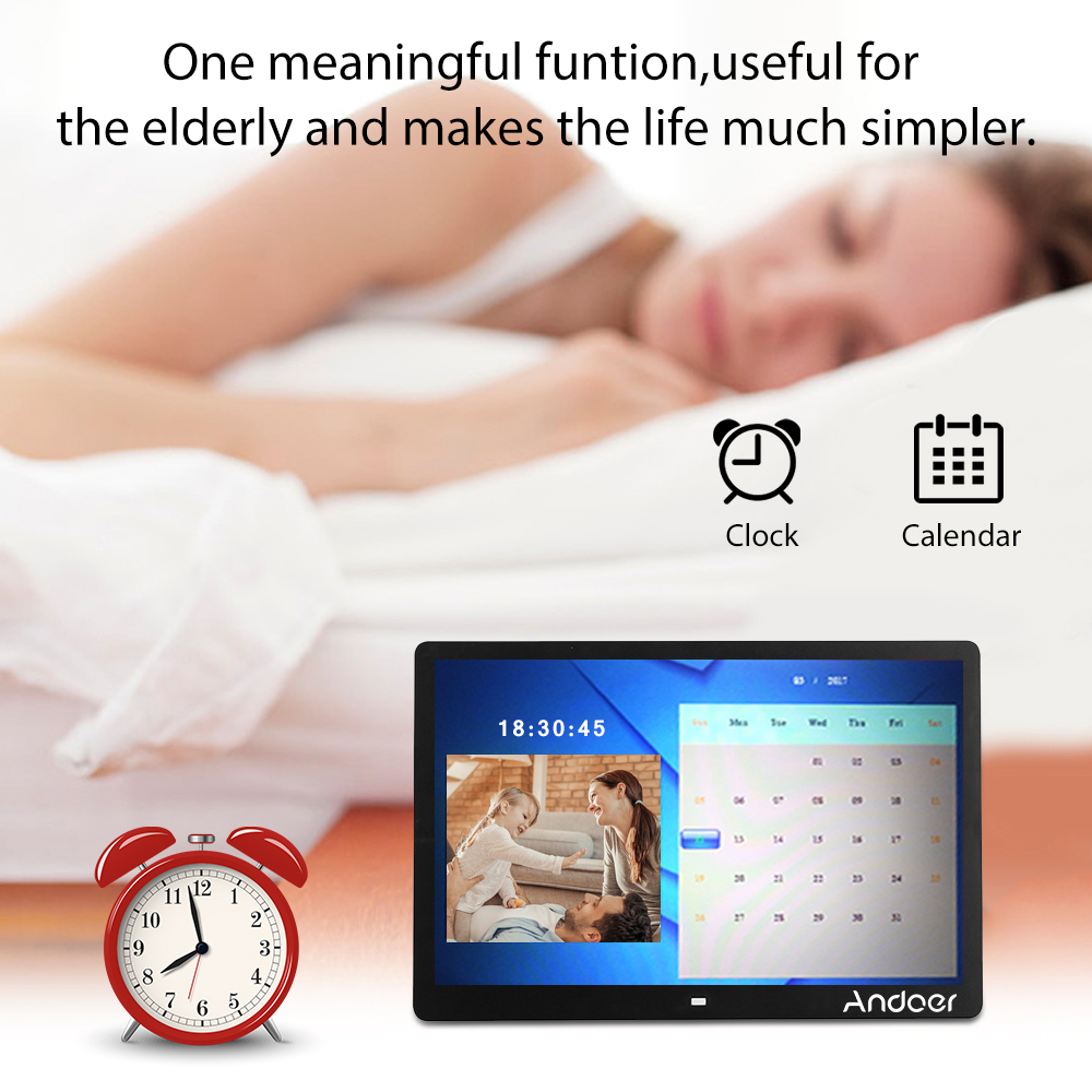 Andoer 17 LED Digital Photo Frame 1920*1080 Electronic Picture Frame MP3 MP4 Video Player Clock Calendar with Remote Control. 