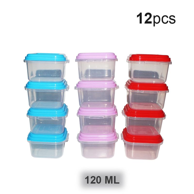 12pcs Transparent Square Shaped Plastic Mini Box With Lid - 120 ML. 