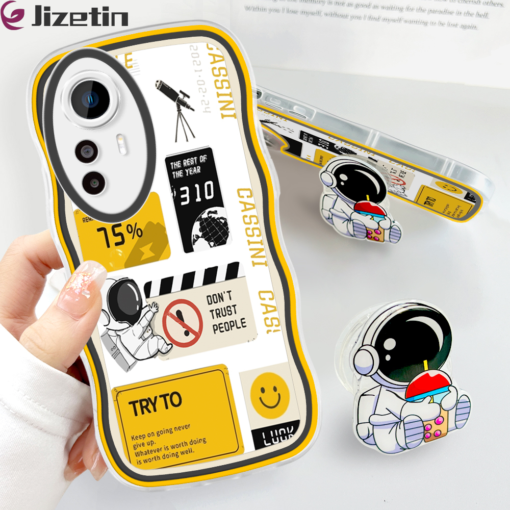 Jizetin for Xiaomi 12T 5G Back Cover + Free Pop Socket Pick Stars Astronaut Soft Wavy Shape TPU Phone Case For Girls Boys
