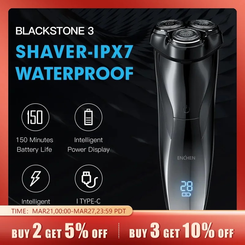 ENCHEN Electric Shaver 3D Blackstone 3 IPX7 Waterproof Razor Wet And Dry Dual Use Face Beard Battery Digital Display For Men
