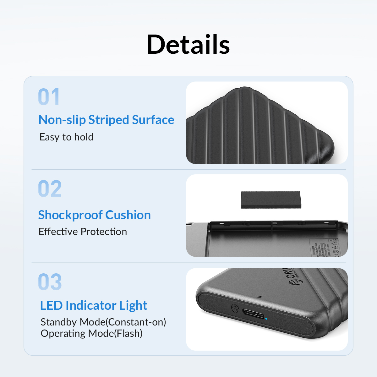 ORICO 25PW1-U3 MicroB USB3.0 2.5" External Storage HDD Case SATA 5Gbps HDD SSD Hard Drive Enclosure Support UASP for PC Laptop. 