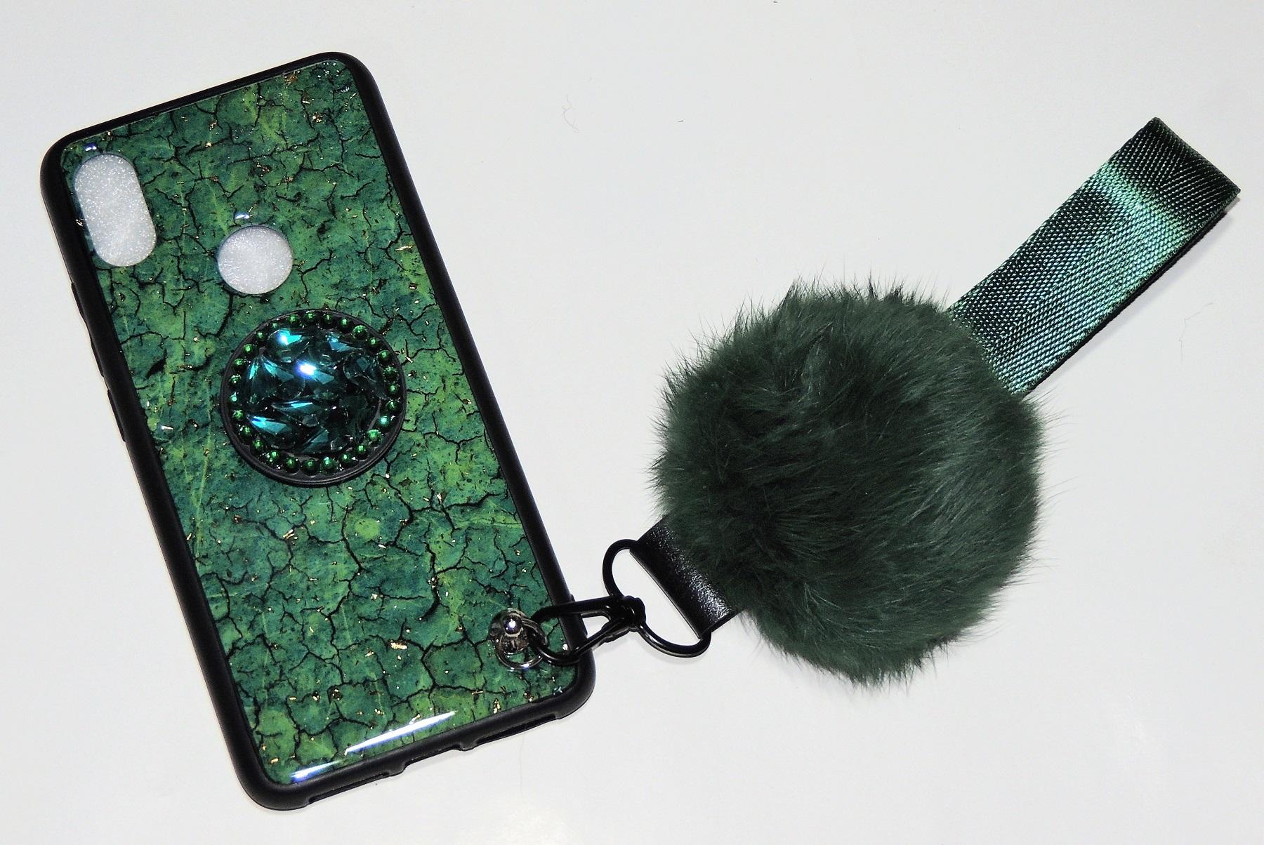 Fancy Furry Ball Case For Xiaomi Redmi Mi S2 - Pop socket Stand Holder Case For Women Fashion - Green
