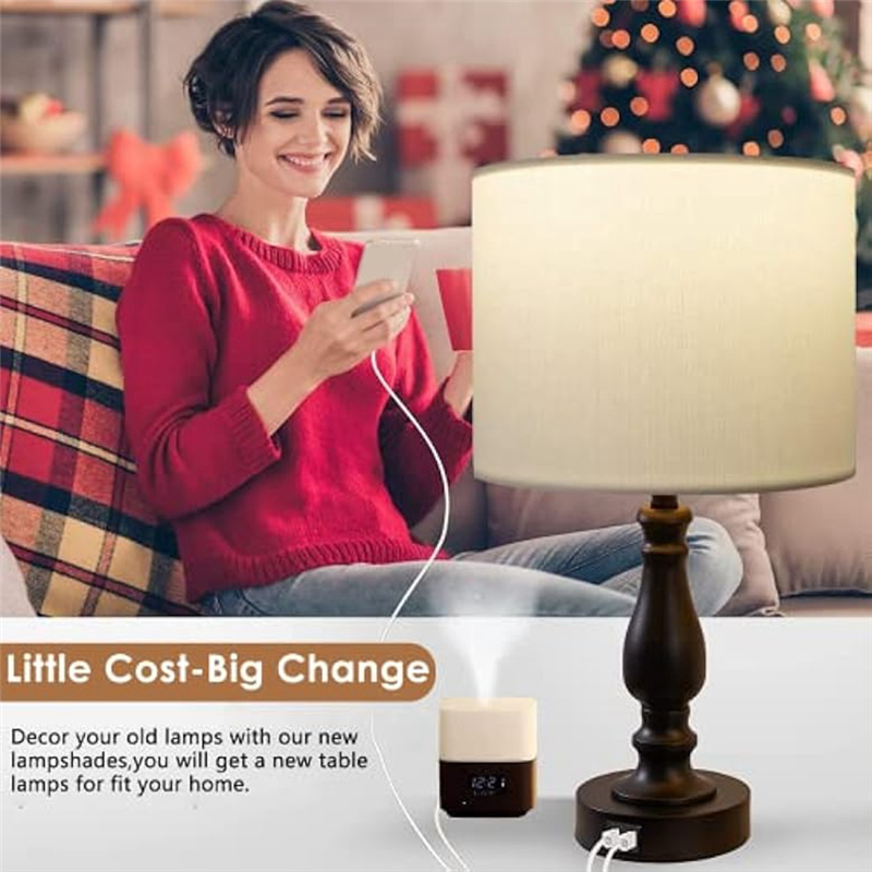 2 Piece Lamp Shades, Drum Lampshade White Replacement Fabric Lamp Shade for Table Lamp Floor Lamps. 