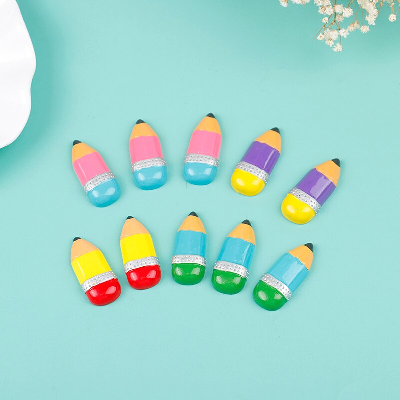 10PCS Simulation Colorful Pencil Learning Stationery Ruler Schoolbag Computer Calculator Resin DIY Accessories Dollhouse Decor. 