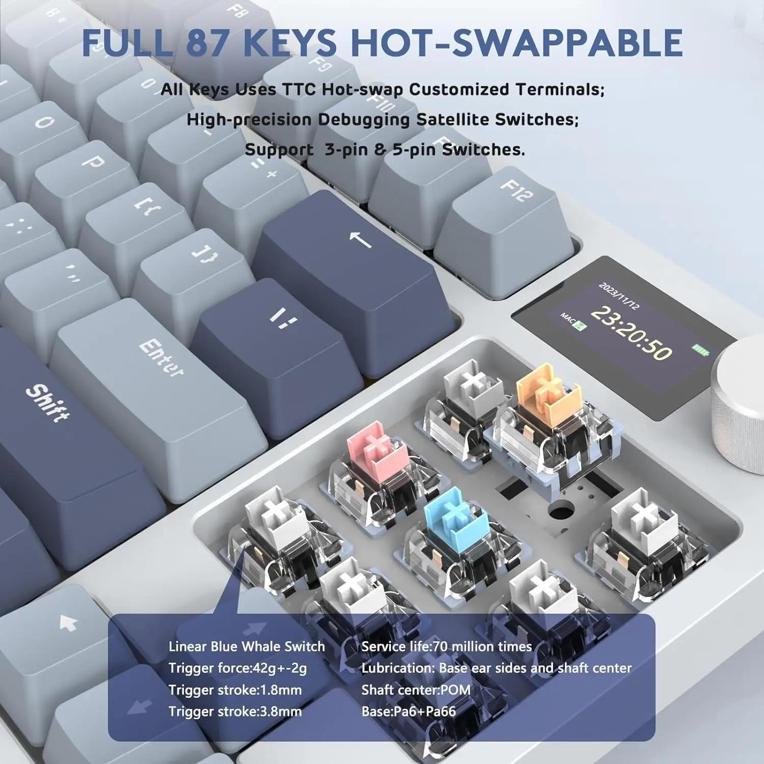 ATTACK SHARK K86 Linear Switch Wireless Triple Mode Mechanical Keyboard Knob Smart Screen Full Key Hot Swap Gaming Keyboard. 