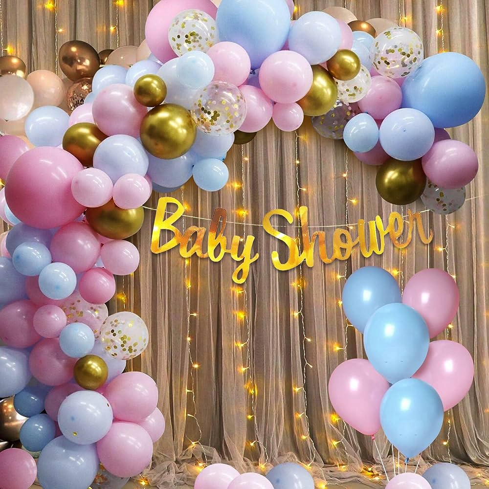 Baby Shower Balloons Decoration Kit | Baby Shower Props For Decorations | Naming Ceremony Decoration Kit | Mom To Be Decoration | With White Net Curtain
