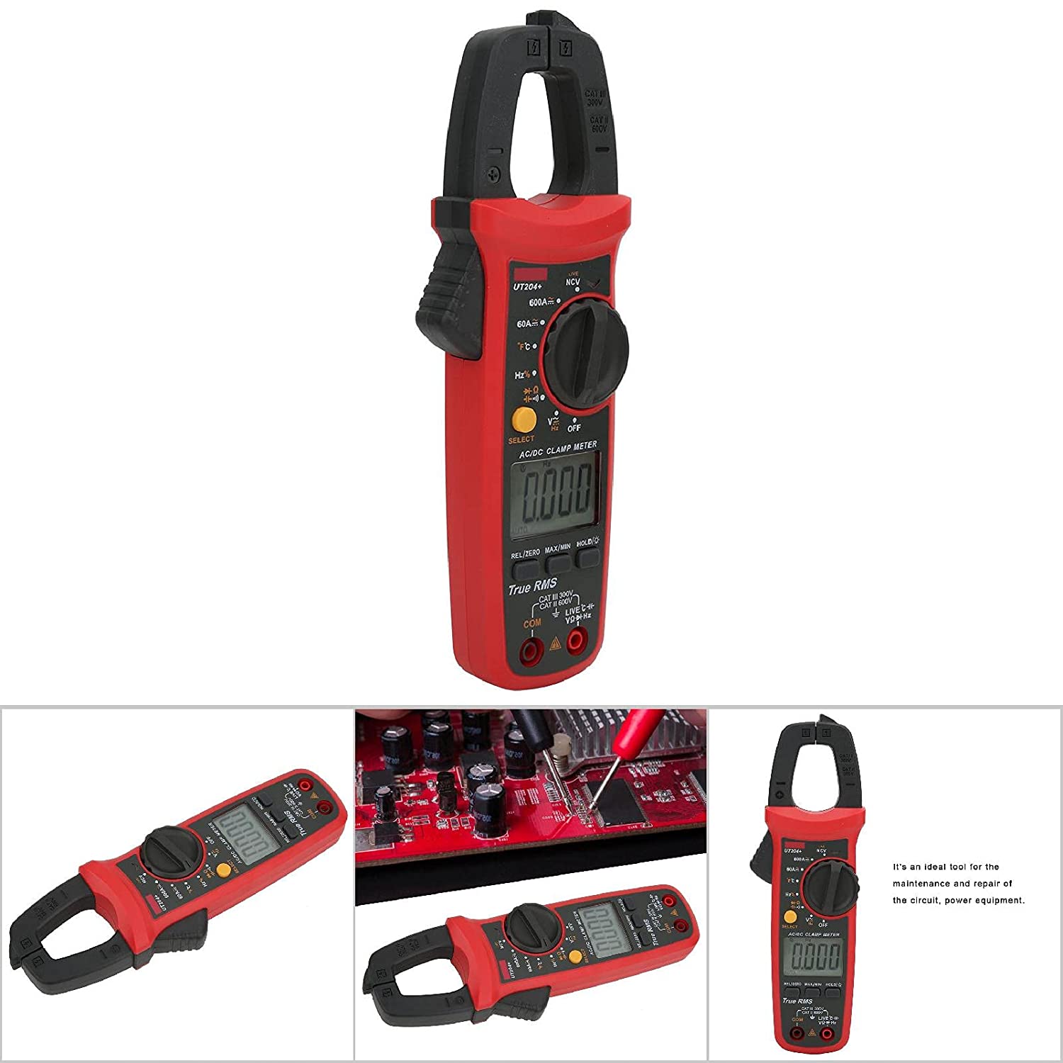 UNI-T UT204+ Digital Clamp Meter AC/DC Current Tester (600A) True RMS Auto Range Temperature Measurement High Precision Multimeter. 