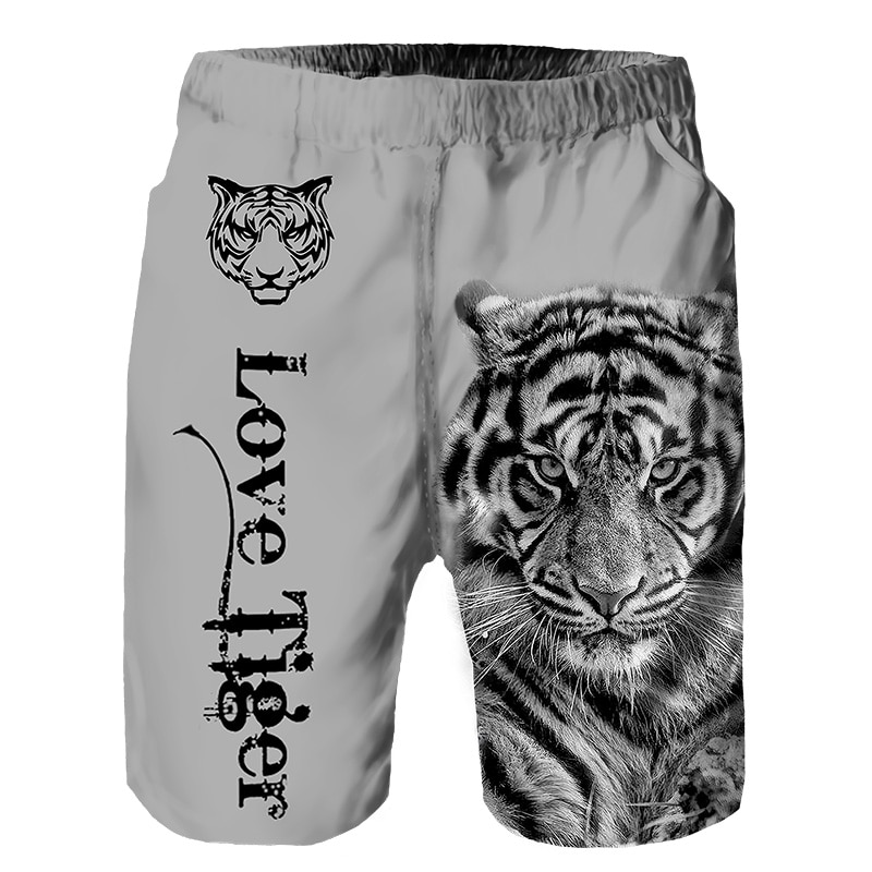2023 Summer New Men Casual Shorts Cool Animal Print Tiger Print Pants Running Shorts Breathable Men Shorts. 
