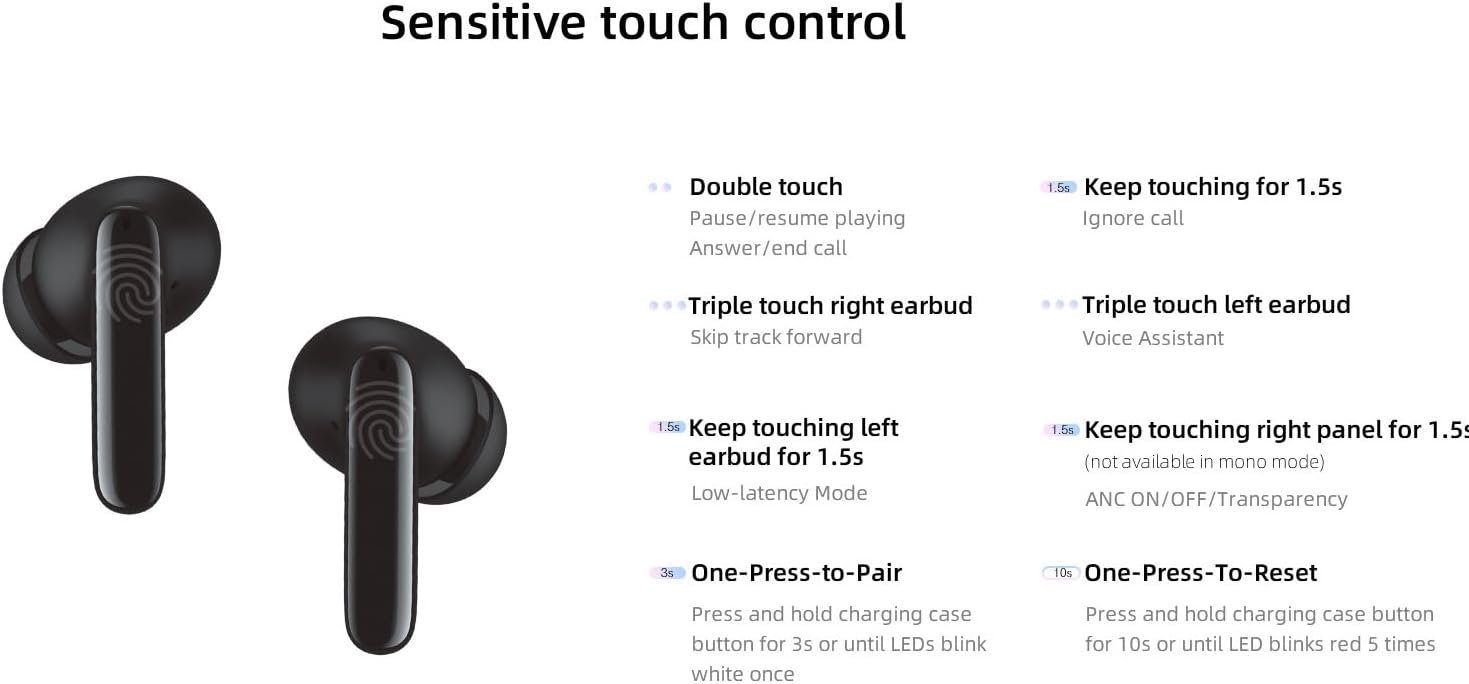 QCY T13 ANC 2 TWS Earphones 2nd Generation 4 Mic 28dB ANC Up to 30 hours Playtime with ANC off BT 5.3 68ms Gaming Mode IPX5 Waterproof 10mm Dynamic Driver Wireless Bluetooth Earbuds. 