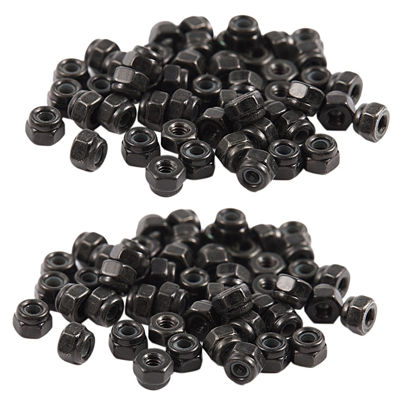 FORIDE M2 Zinc Plated Nylock Nylon Insert Hex Lock Nuts Black 100Pcs. 