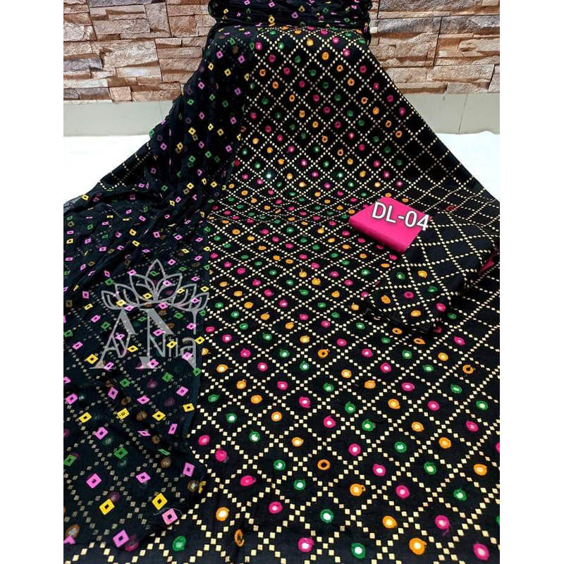 Cotton Fabric - Chunri Print with Dollar Work Unstitched Salwar Kameez for Women - Suitable for All Occasions. 