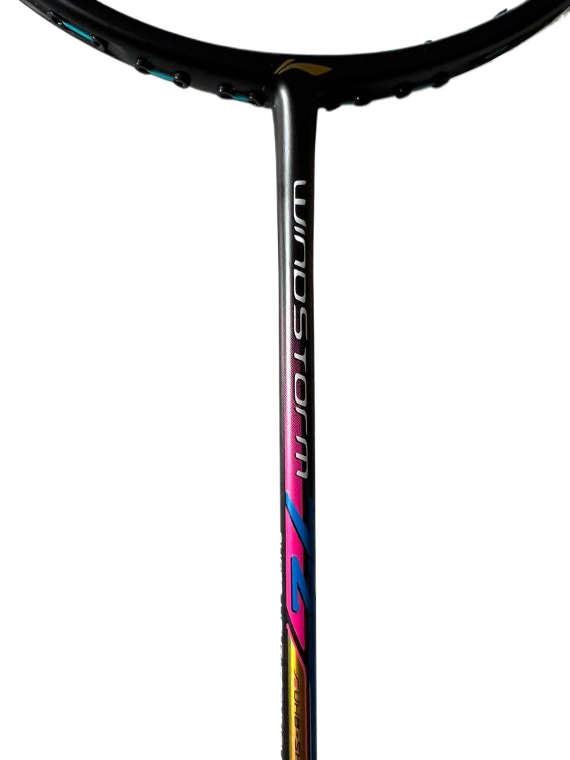 Li-Ning Windstorm Badminton Racket Strung light weight of 74g and high tension of 30LBS, fast speed of racket swinging. COLOURFUL AND FLEXIBLE With String And Grip Free -with Cover. 