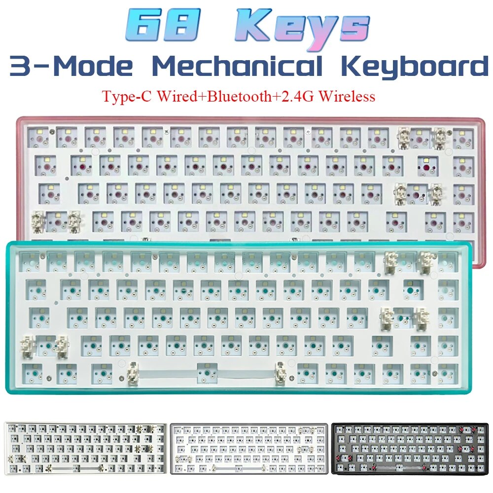 CIY Tester Customized Mechanical Keyboard Kit 3-Mode Hot Swap Keyboard 68 Keys Type C Wired+Bluetooth+2.4G Wireless Keyboard