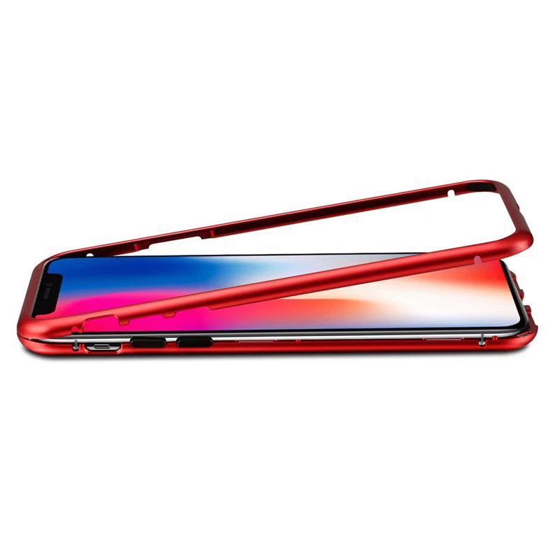 360 Metal Magnetic Cover Xiaomi Redmi Note 7 -Red & Transparent