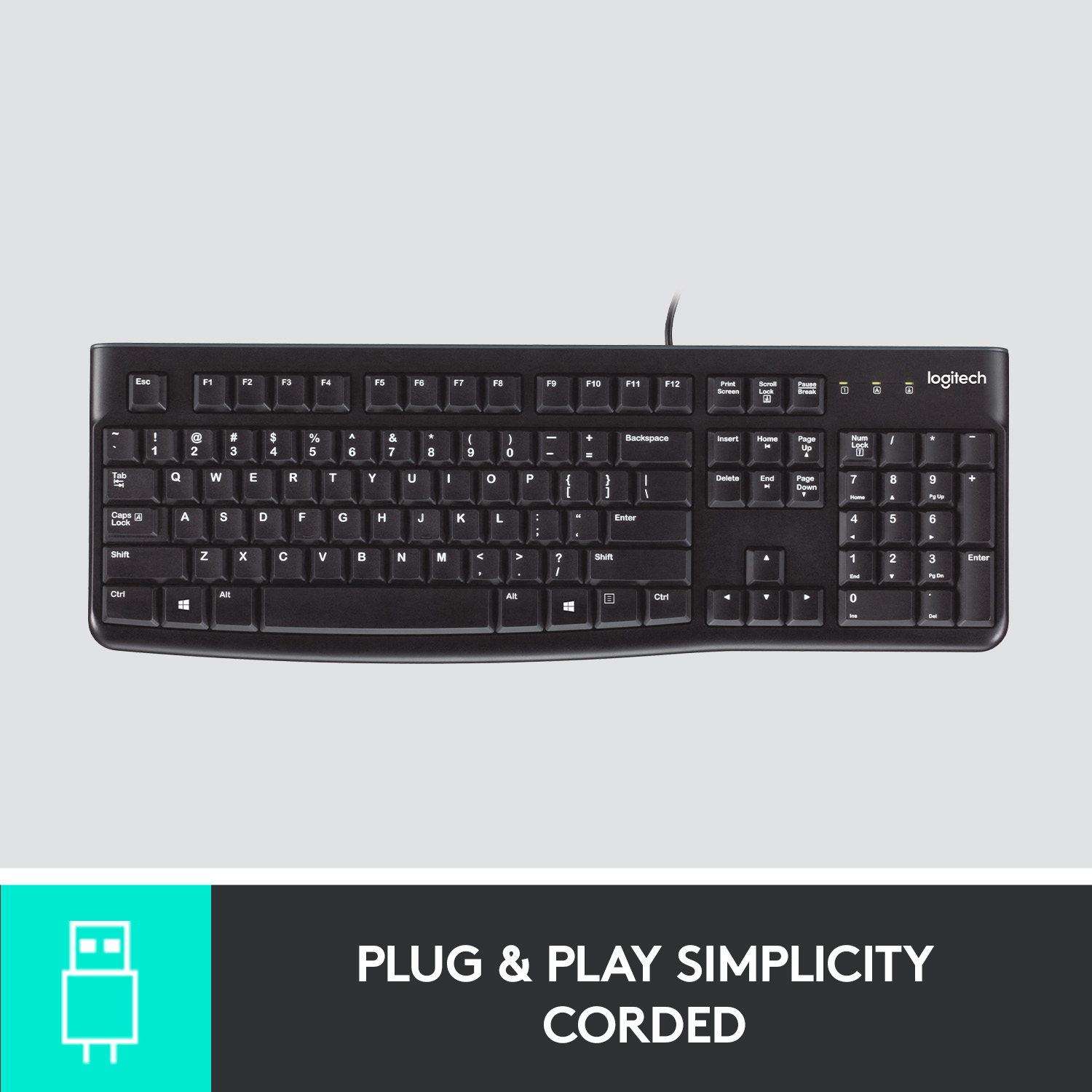 Logitech K120 Wired Keyboard for Windows, USB Plug-and-Play, Full-Size, Spill Resistant, Curved Space Bar PC/Laptop - Bangla Layout. 