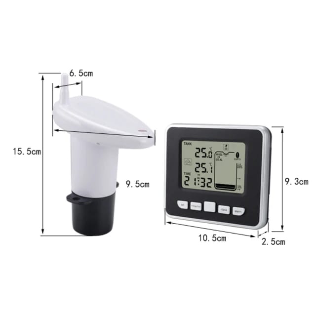 Ultrasonic Wireless Water Tank Liquid Depth Level Meter Sensor LED Display Black & White TS-FT002. 
