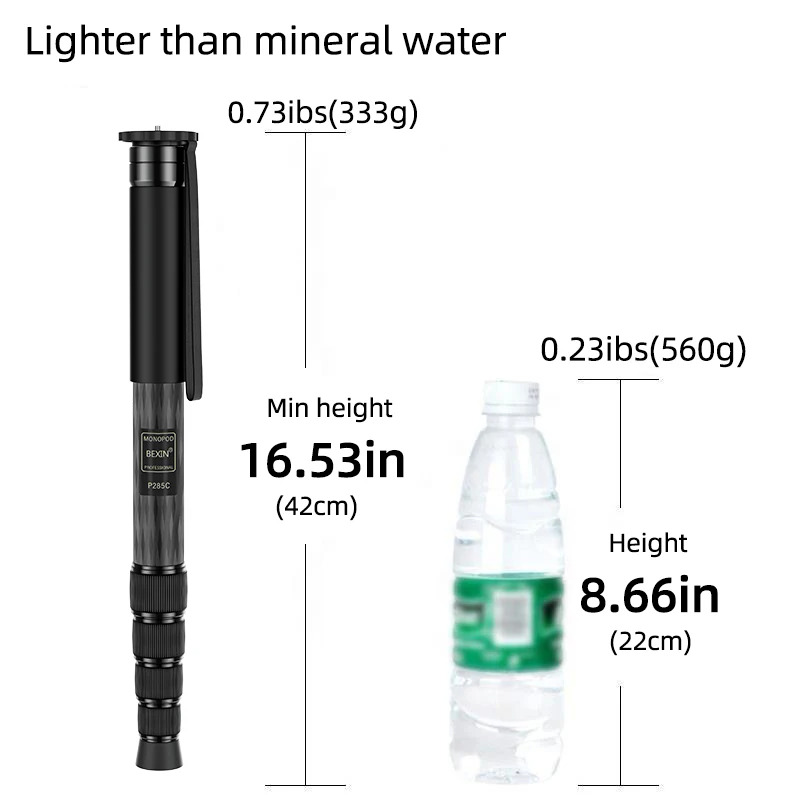 BEXIN P285C Light Professional Carbon Fiber Portable Travel Monopod Bracket Can Stand withTripod Ballhead for Digital SLR Camera. 