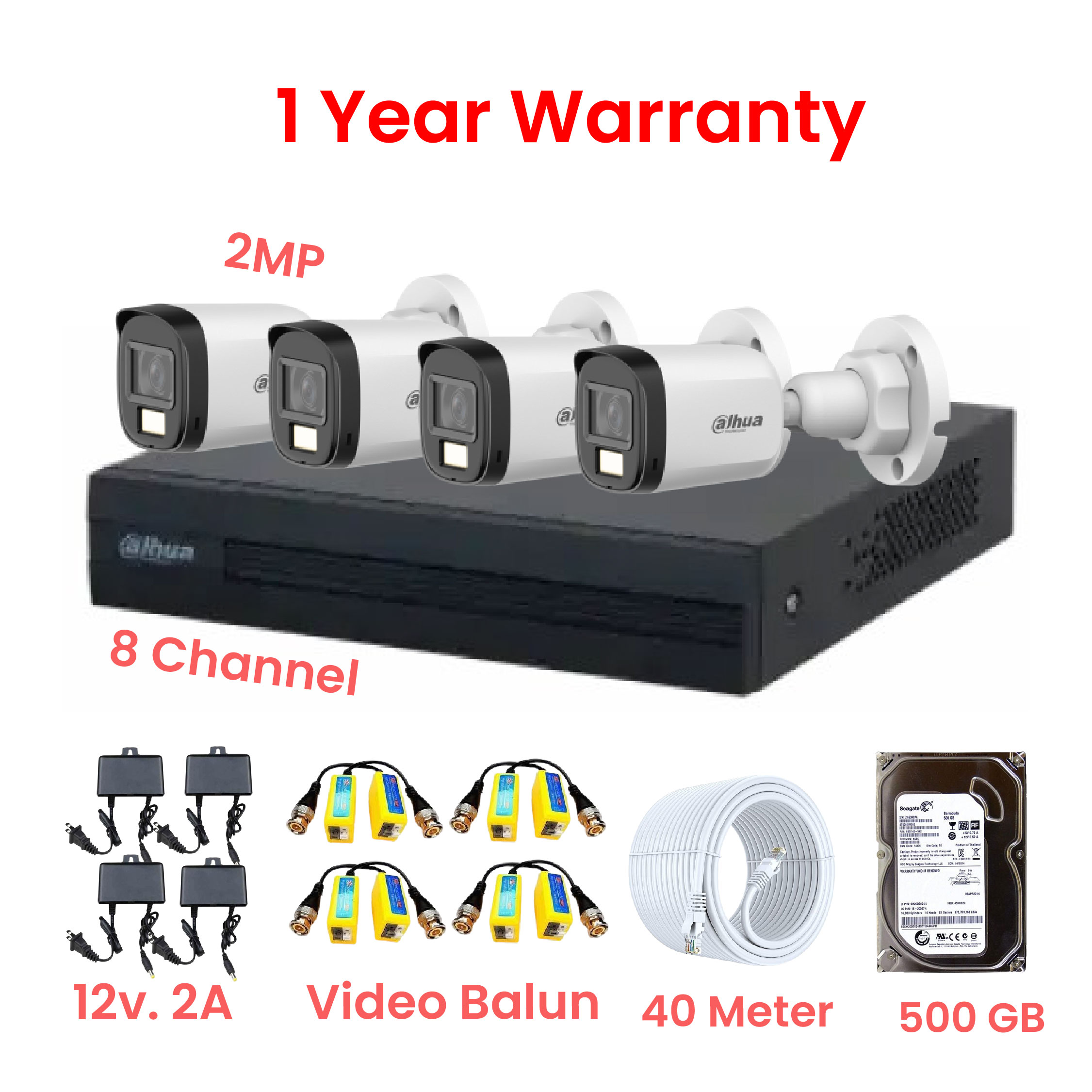DAHUA HAC-B1A21P-U-IL CCTV Camera Package - 4 Piece Smart Dual Light Camera & 8 Channel XVR With All Accessories. 