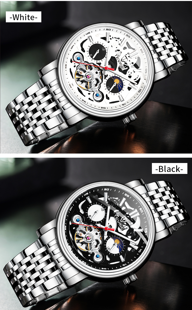 TEVISE T867 Luxury Branded Watches Automatic Wrist Watch Stainless Steel Men Skeleton Watch for gift