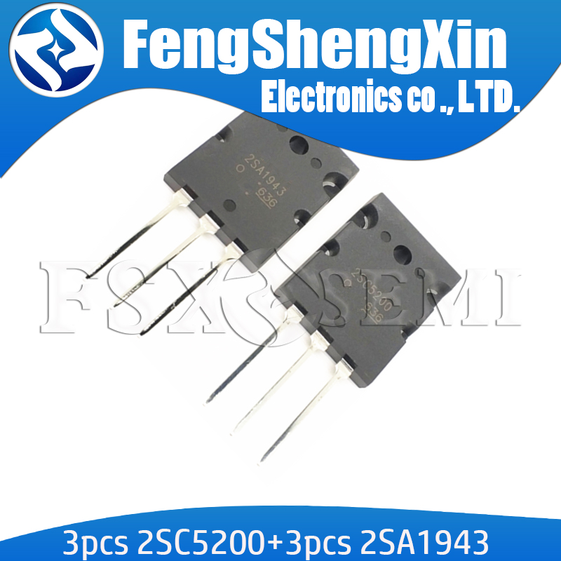 6pcs 2SC5200 2SA1943 TO-3P Audio amplifier IC 3pair ( 3PCS C5200 + 3PCS A1943 ) TO-247. 
