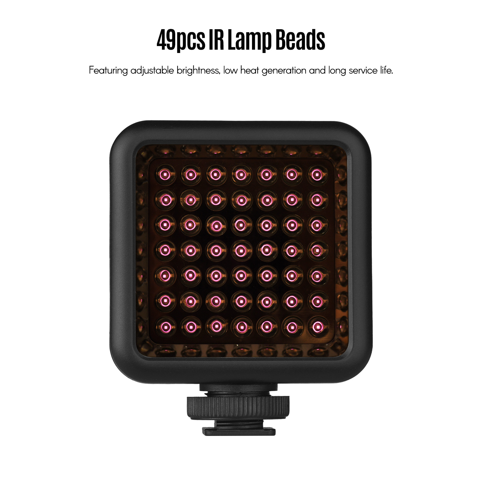 IR49S Mini IR Night Vision Light Infrared Photography Light for Video Camera Camcorder Built-in Recharge-able Ba-tte-ry with 3 Cold Shoe Mount for Vlog Video Recording. 