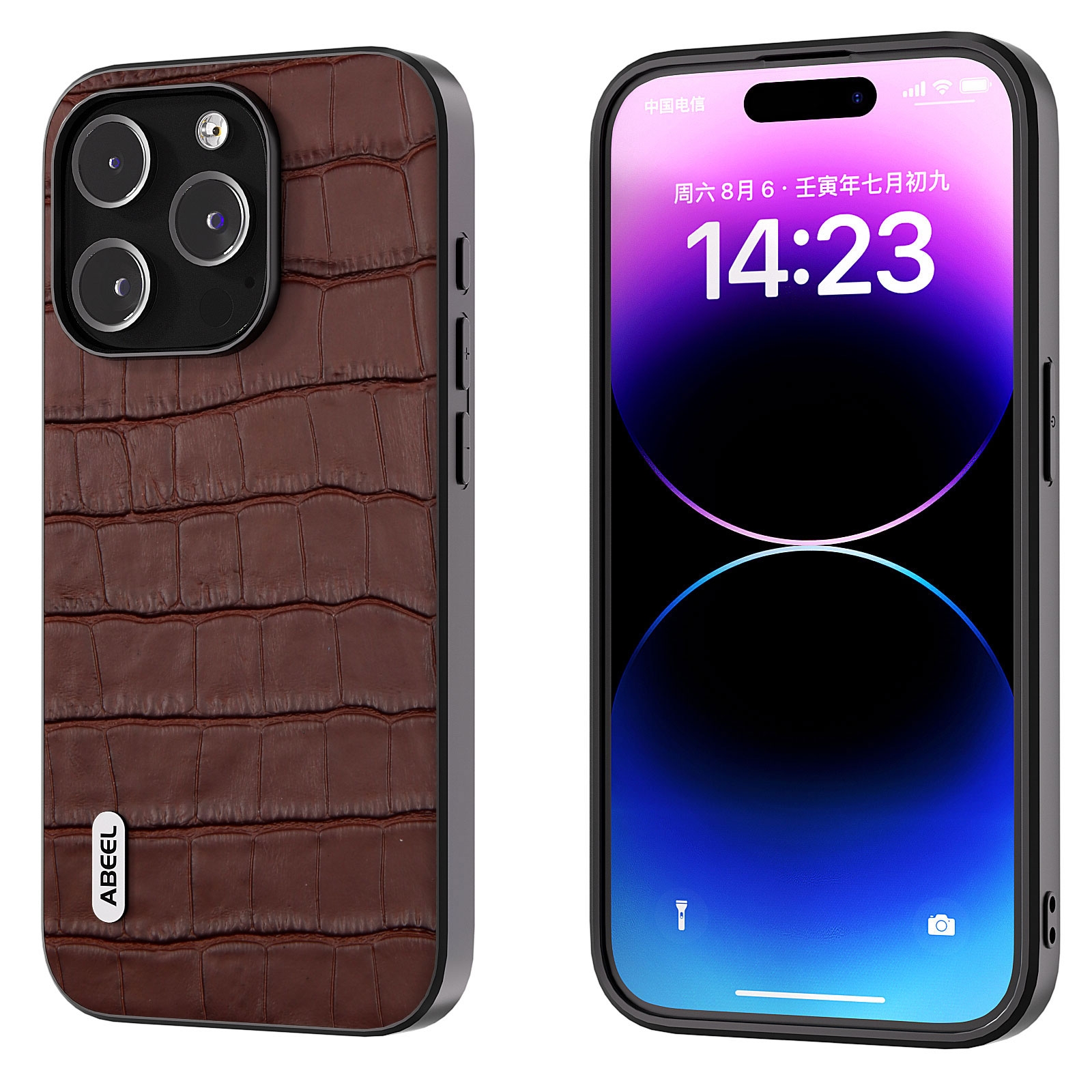 ABEEL Crocodile Texture Leather Phone Case For iPhone 15 Pro Max/iPhone 15 Pro/iPhone 14 Pro/iPhone 14 Pro Max