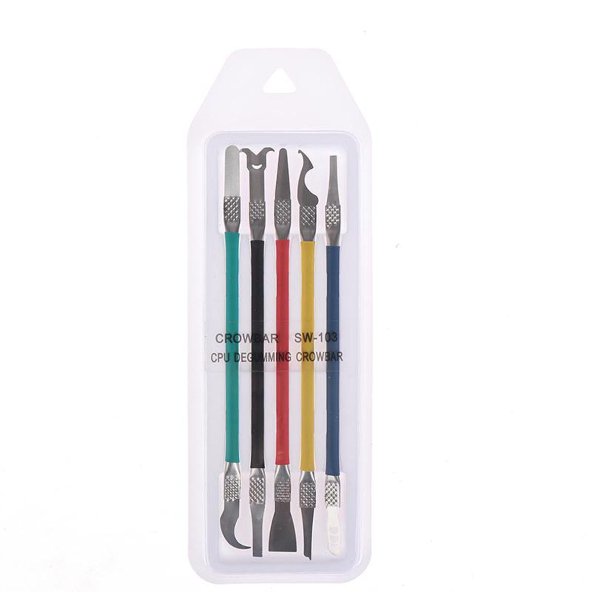 CROWBAR 5 In 1 SW-103 Crowbar Opening Tools Universal Dual End Tool Boot Stick Crowbar Crank-Shaped Blade Wire Winder Nail Puller Opener Tools For Mobile CPU Degumming Home Appliance Disassembling LCD Touch Screen Repairing Tool
