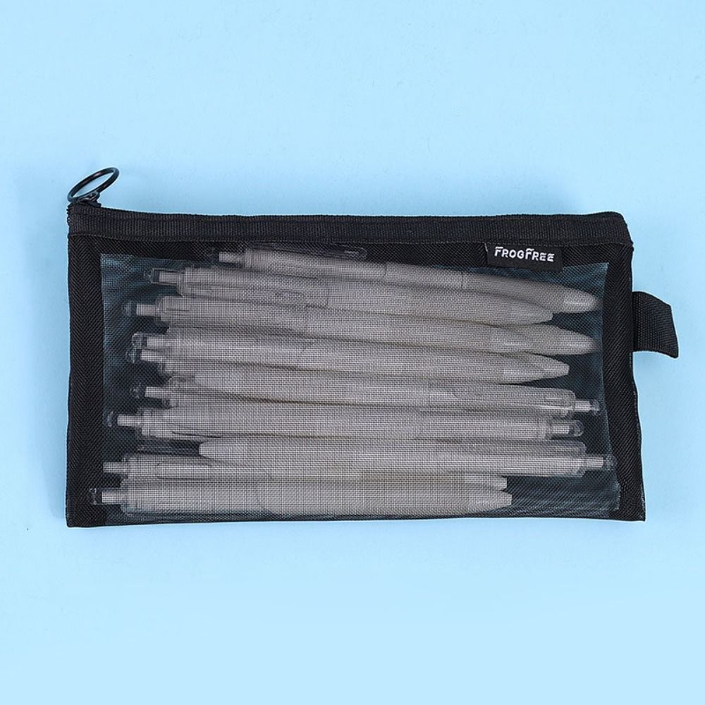 Simple Transparent Mesh Pencil Case Large Capacity Minimalist Pencil Case Stationery Rectangles Pen Bag Lipstick
