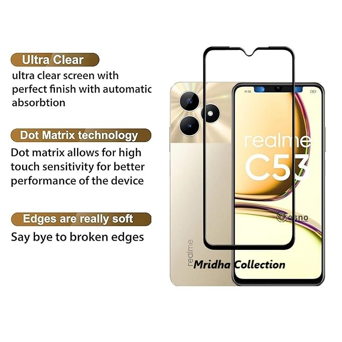 Realme C53 (RMX3760) Premium Full Coverage Glass Protector Tempered Glass Screen Protector 9H Hardness Full Coverage. 