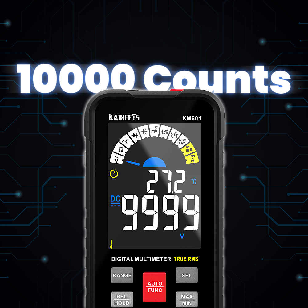 KAIWEETS KM601 9999 Counts Digital Multimeter Smart Auto Range 1000V 10A Tester Meter Ohm Hz Capacitance REL True RMS AC DC DMM. 