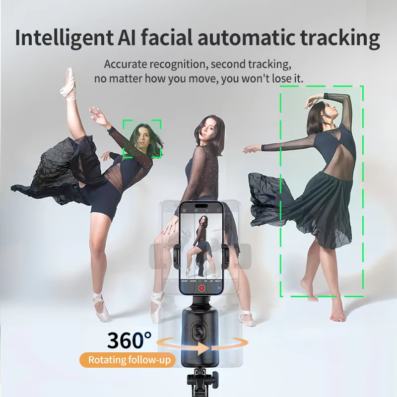 Auto Face Tracking Phone Holder with Remote, 360°Rotation Phone Camera Mount, Gesture Control Moving Tripod for Phone Video,Vlog. 