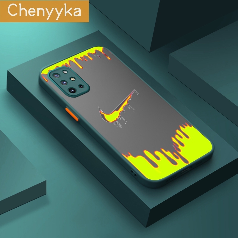 Chenyyka For Oneplus 8T Case Fashion Tide Brand Frosted Transparent Back Cover Lens Camera Protect Phone Case Silicone Edge Full Cover Casing Hard Cases. 